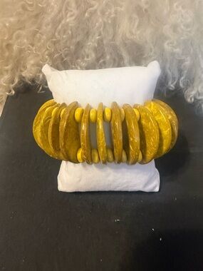 Yellow Wood  Disc Stretch Bracelet - Women Jewelry